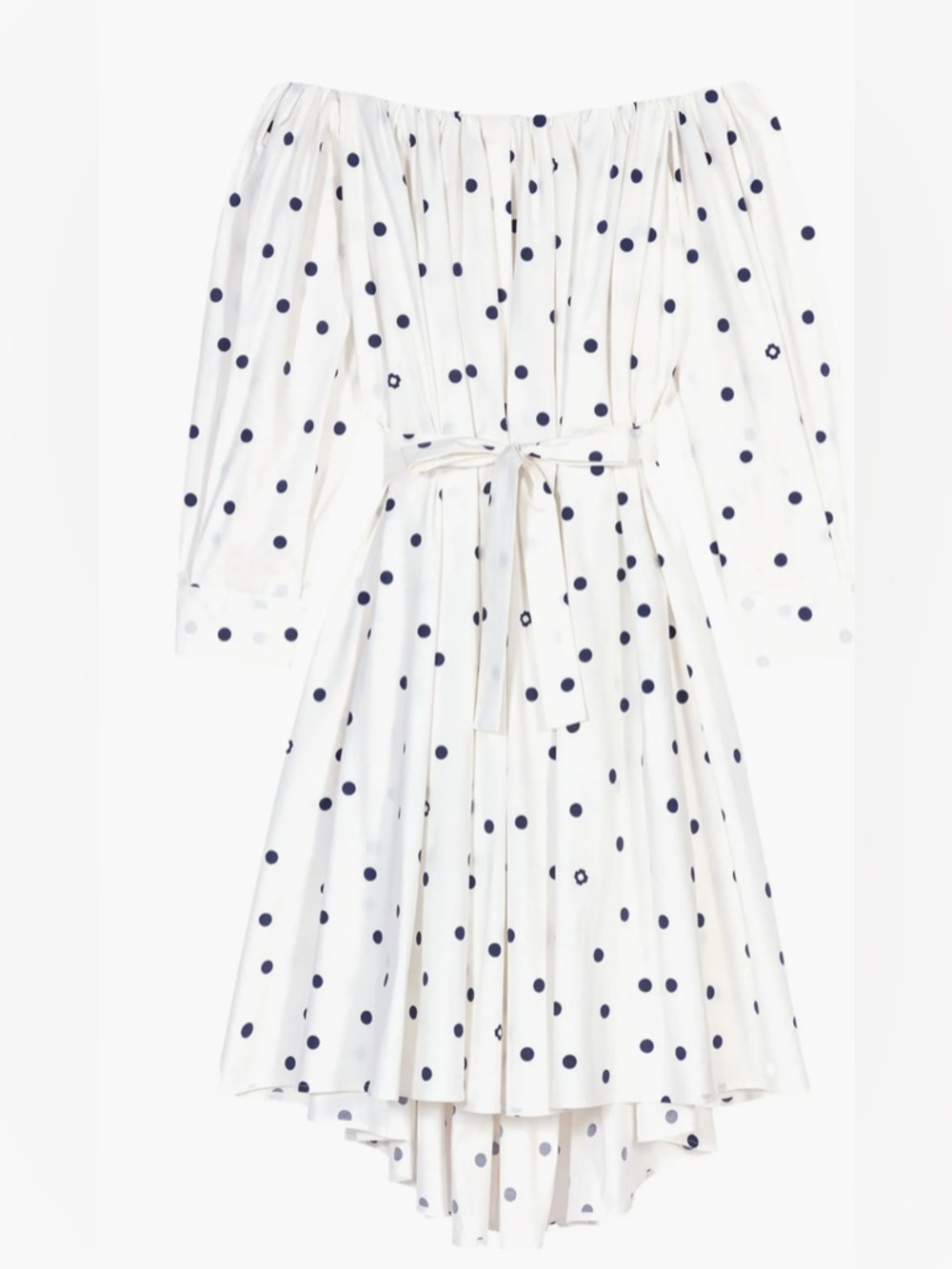 Maje Ranina Polka-Dot Long-Sleeve Off-The-Shoulder Midi Dress